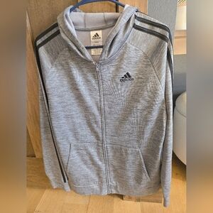 Adidas zip up Hood Pockets soft Fleece Liner XL 18 20 Stripes